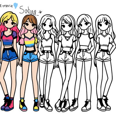 a group of girls wearing crop tops and shorts