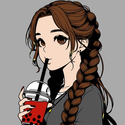 realistic girl with braided hair drinking boba
