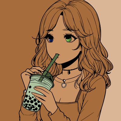 realistic girl drinking boba tea