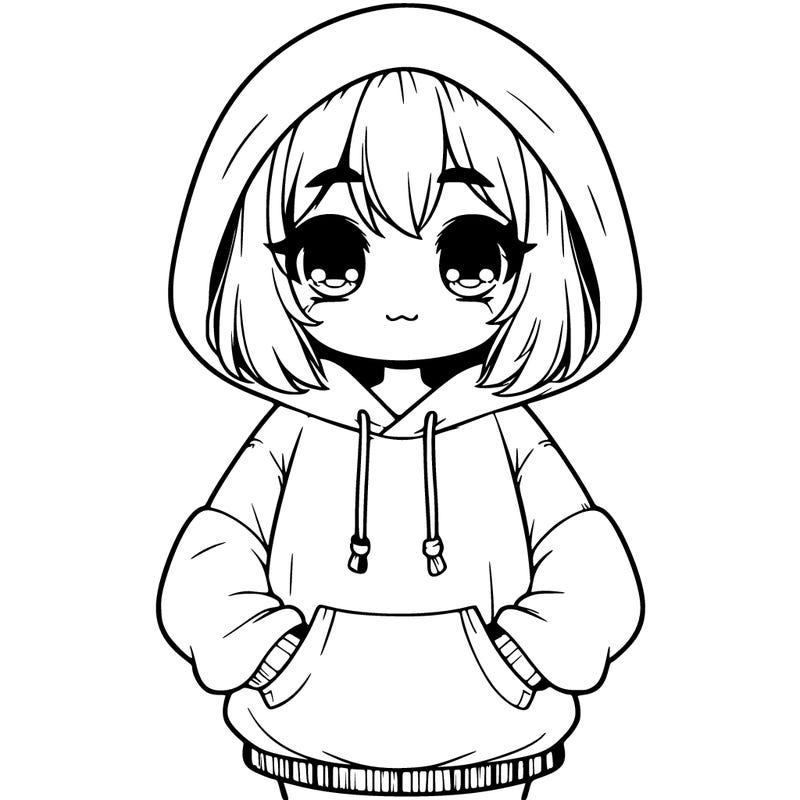 cute realistic girl with a baggy sweatshirt