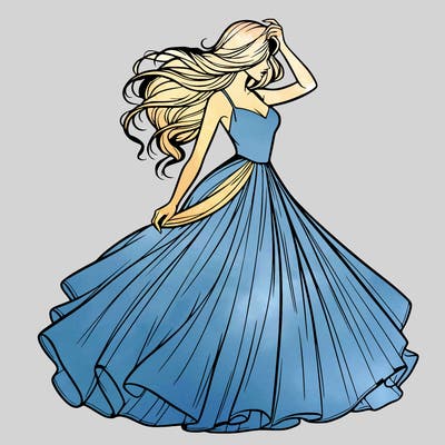 realistic woman with dress flowing in the wind