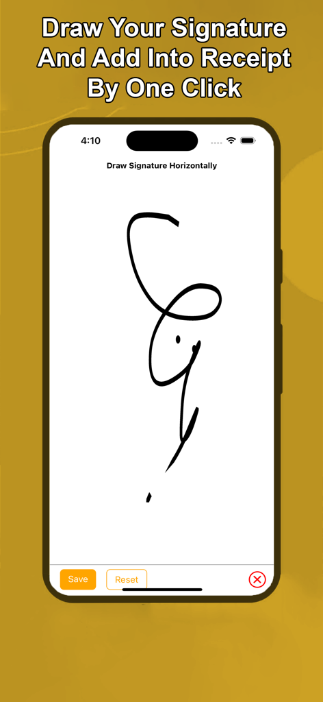 Receipt Maker:Sign Send, Print - Digital signature drawing interface on a smartphone within the Receipt Maker app