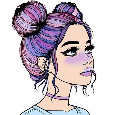realistic girl with buns on the top of her head
