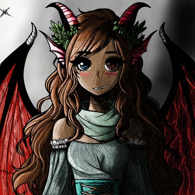 realistic girl with dragon wings horns and a tail