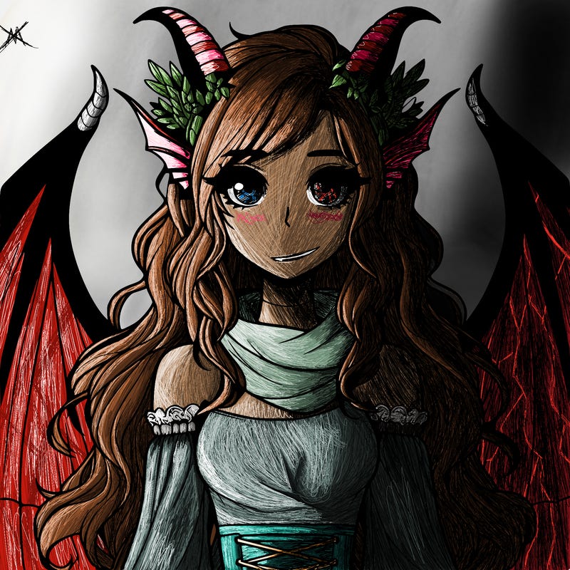 realistic girl with dragon wings horns and a tail