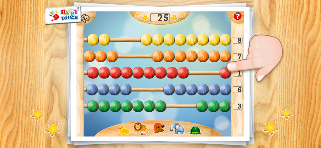 Um ábaco virtual com contas coloridas sendo usado no aplicativo educacional Kids Sum-Up