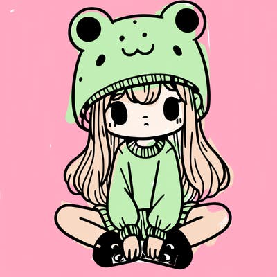 a girl wearing a frog hat and some frog socks