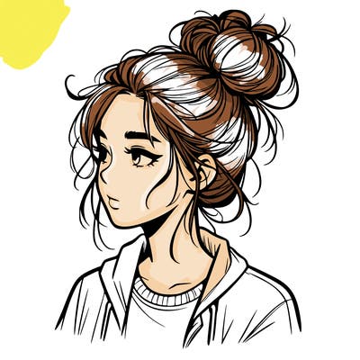 realistic teenage girl with a messy bun