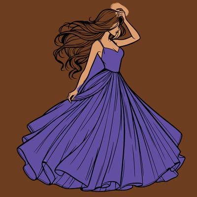 realistic woman with dress flowing in the wind