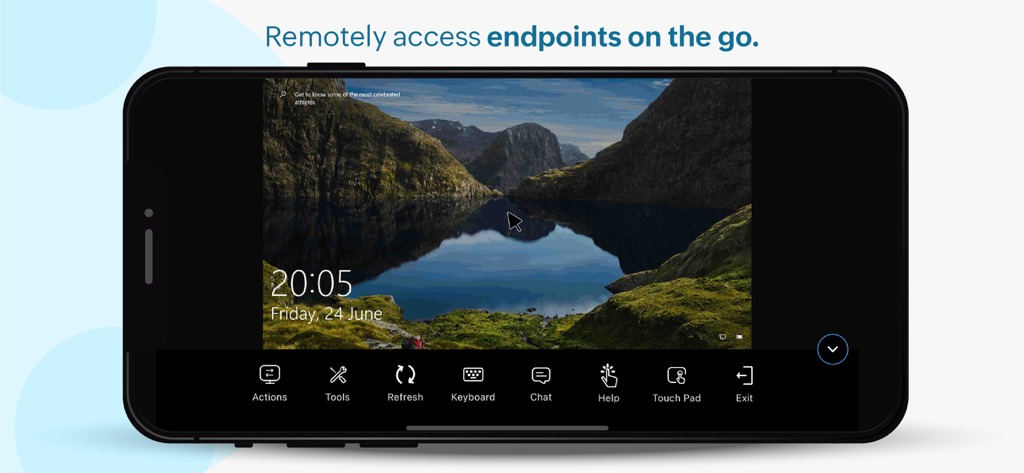 Endpoint Central - Smartphone displaying a remote desktop session through the Endpoint Central management app