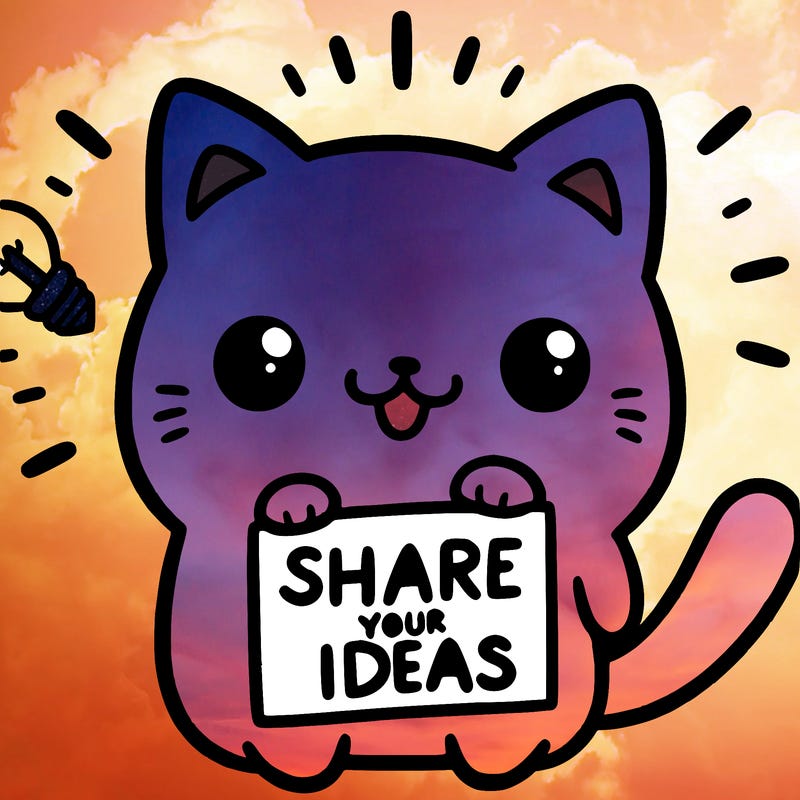 a cute cat saying share your ideas