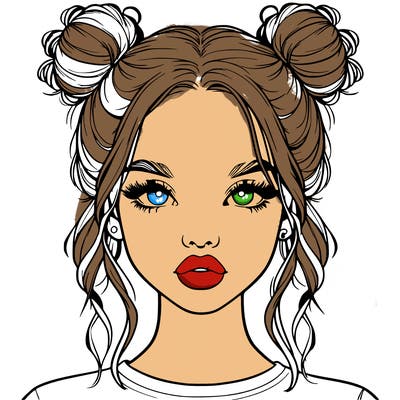 realistic girl with two buns in hair and lips
