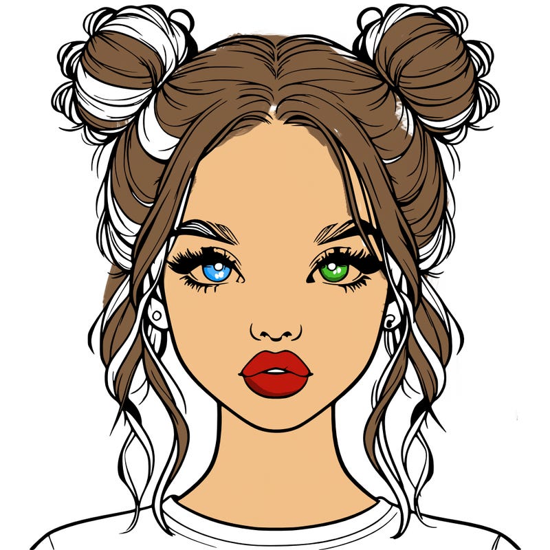 realistic girl with two buns in hair and lips