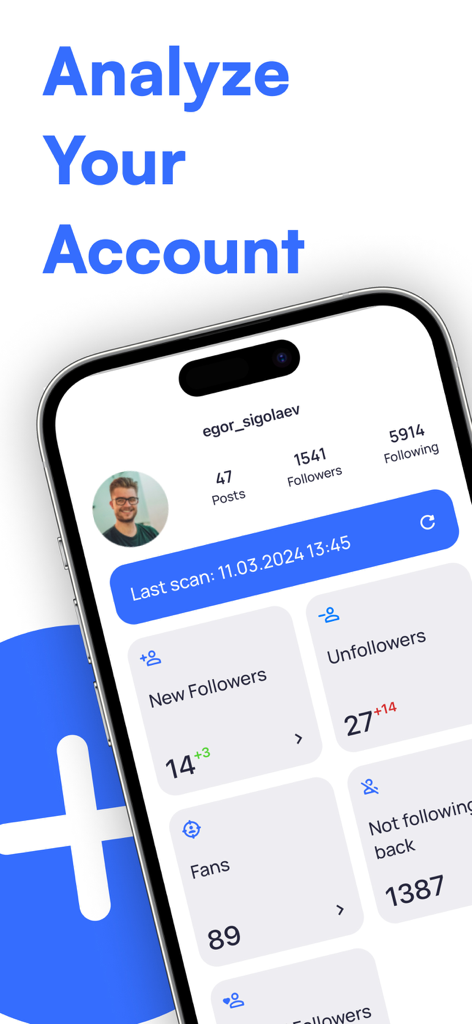 Zippy: IG Unfollowers Tracker - Panel de control de la aplicación Zippy mostrando análisis de cuenta de Instagram como nuevos seguidores y no seguidores