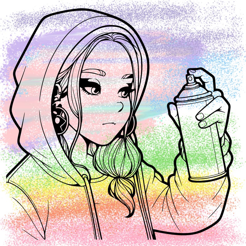 a realistic girl, spray painting