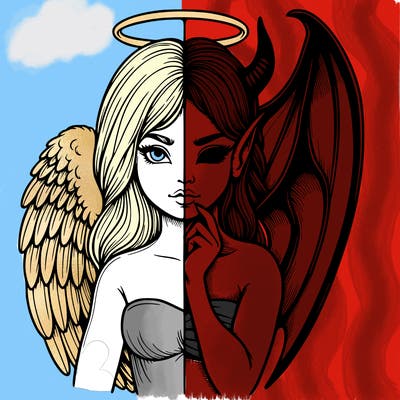 realistic angel half demon