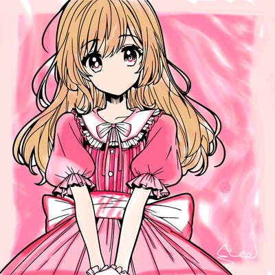 anime girl in a dress smiling