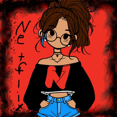 girl with a messy ponytail glasses a baggy crop top and jean shorts