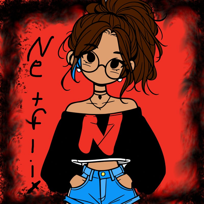 girl with a messy ponytail glasses a baggy crop top and jean shorts