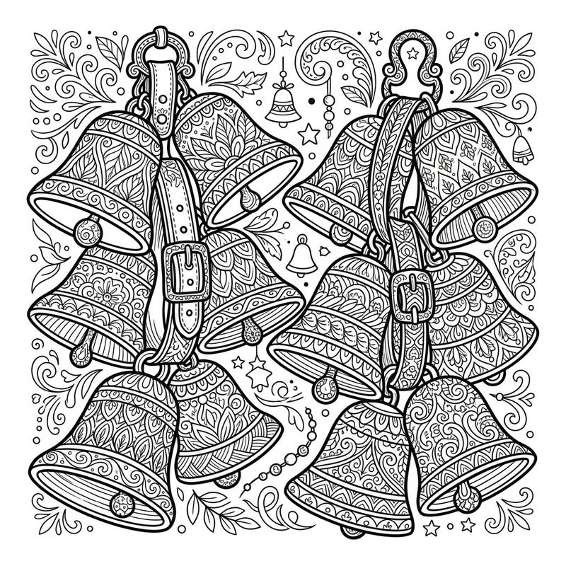 Discover the meditative joy of coloring with this stunning Zentangle Sleigh Bells design. Each bell is adorned with intricate patterns, offering a unique artistic challenge and a calming escape.
