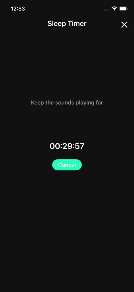 Classical Radio - Enjoy Music - クラシックラジオアプリのスリープタイマーインターフェース。暗い背景にカウントダウンクロックが表示されています。