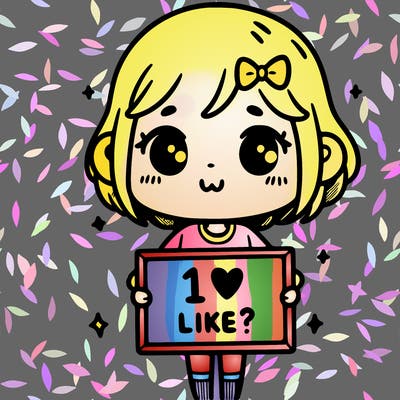 a cute girl with a sign that says 1 like?