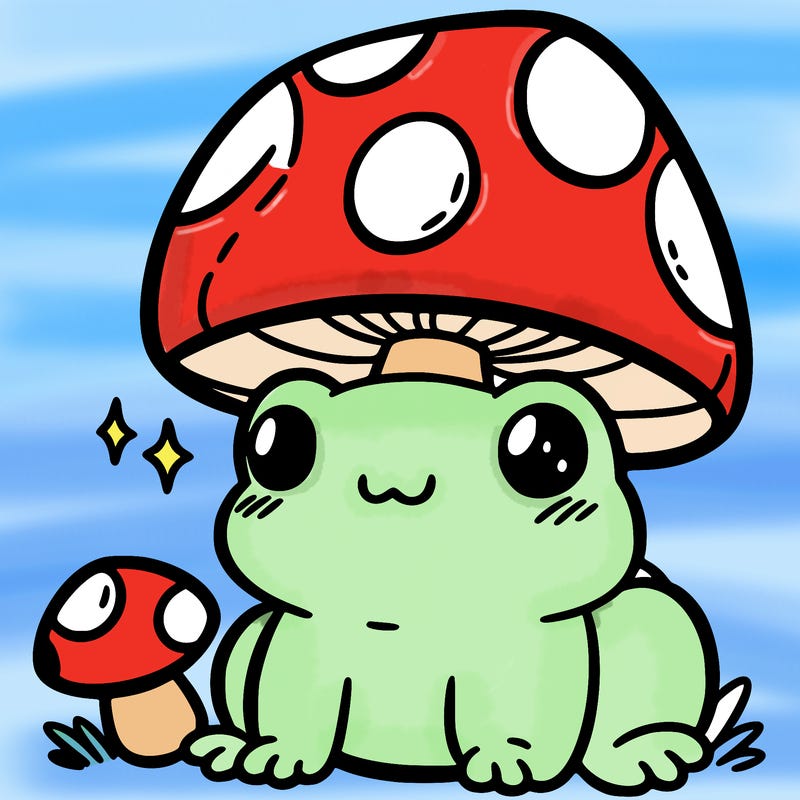 a cute frog with a mushroom hat