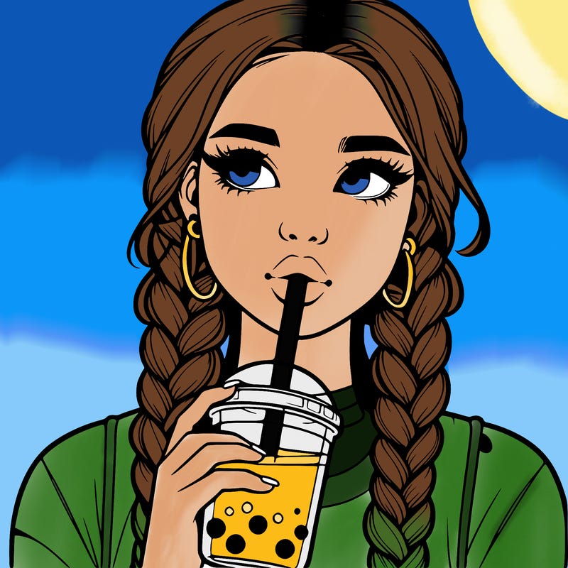 realistic girl with braided hair drinking boba
