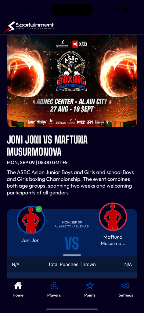 Sportainment - Boxing match preview on Sportainment app