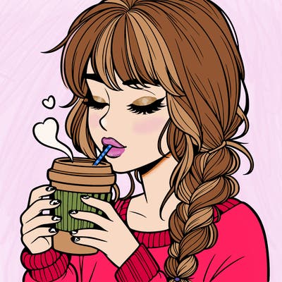 realistic girl drinking coffee