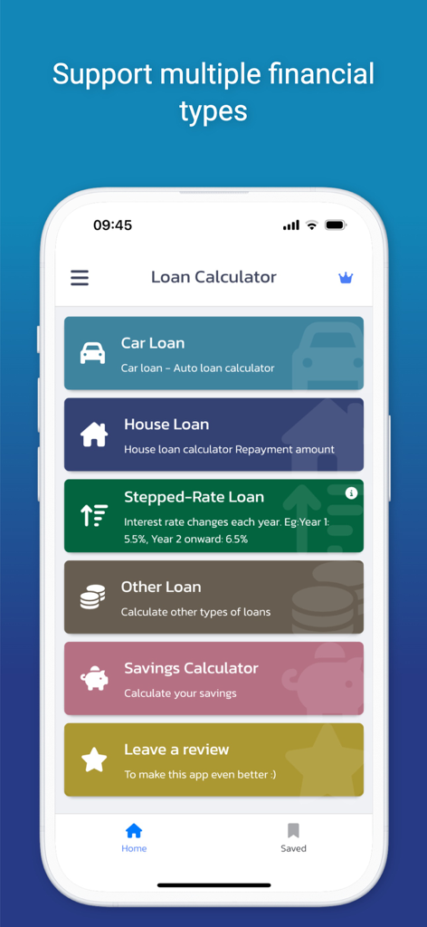 Interest Calculator All in One - Interface of Interest Calculator app showing options for car loan house loan and savings calculator