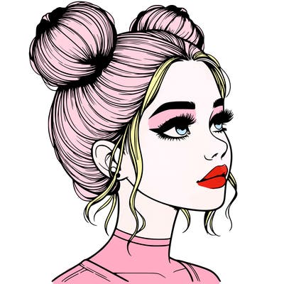 realistic girl with buns on the top of her head