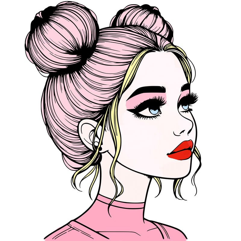 realistic girl with buns on the top of her head