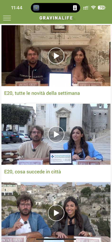 Feed video dell'app GravinaLife con notizie ed eventi locali da Gravina in Puglia