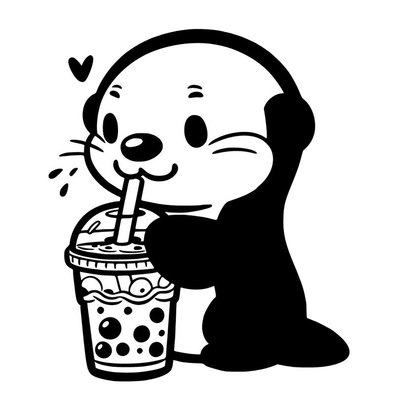 an otter drinking boba