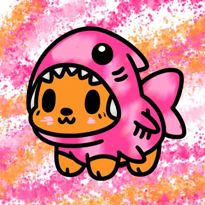 cute dog wearing a shark costume