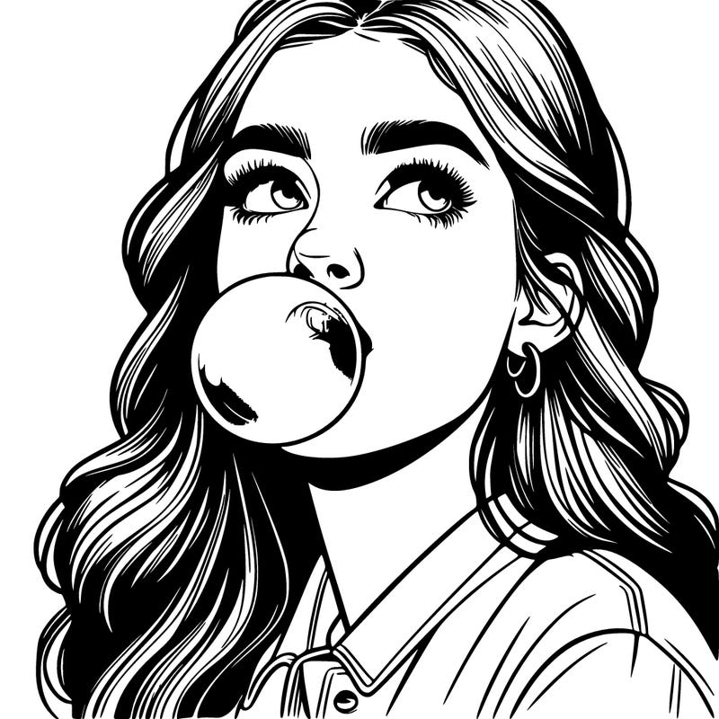 realistic woman blowing a bubble gum