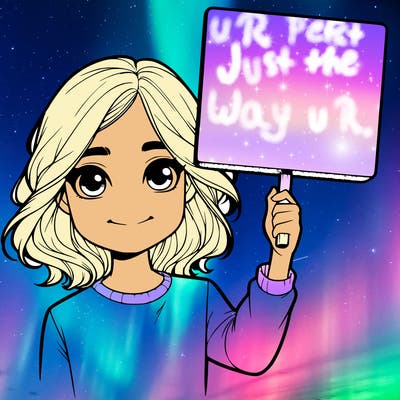 realistic girl holding up a sign