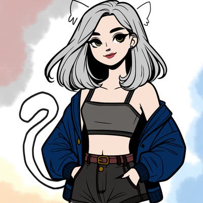 a realistic girl with a crop top and short shorts in an open jacket