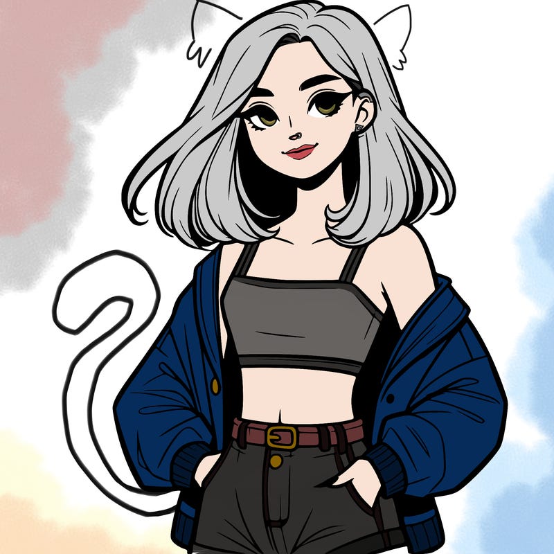 a realistic girl with a crop top and short shorts in an open jacket