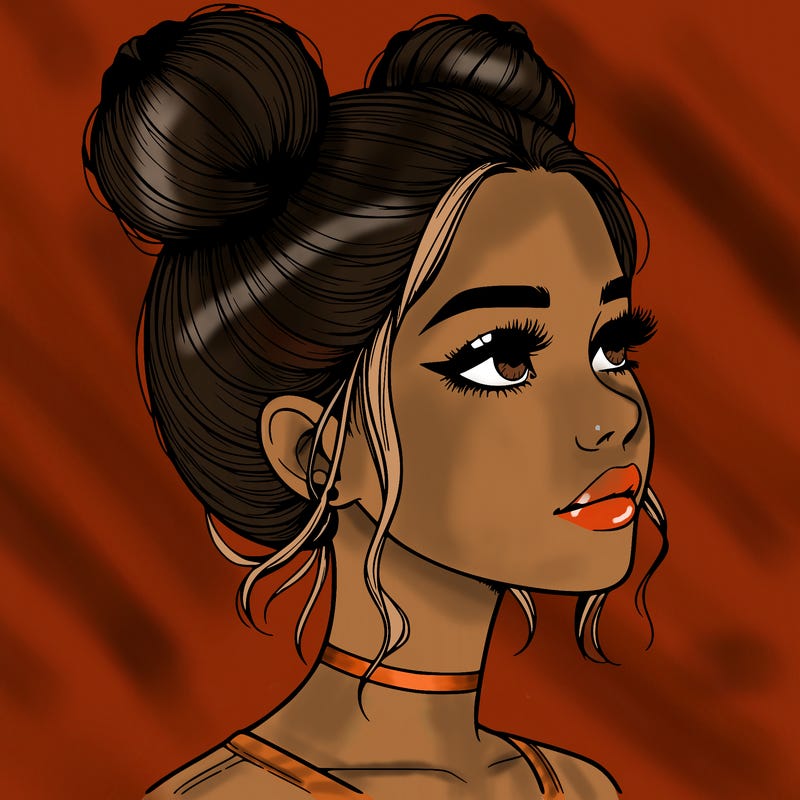 realistic girl with buns on the top of her head