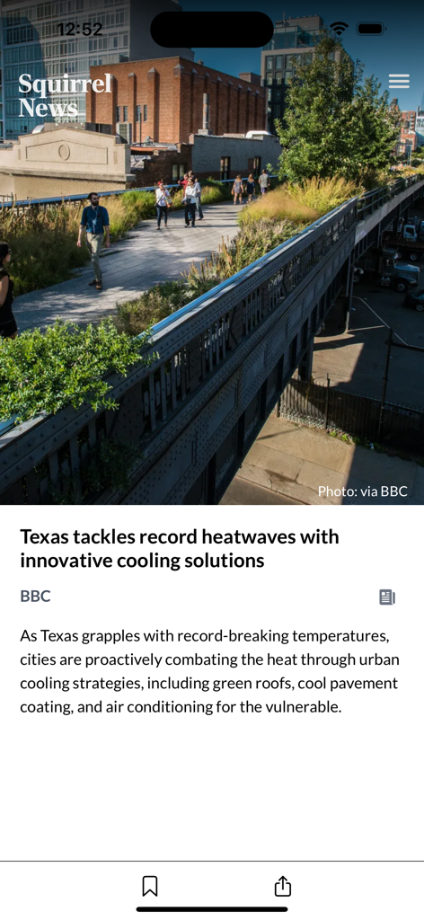 Squirrel News - Squirrel News article view showing constructive news about urban cooling solutions in Texas