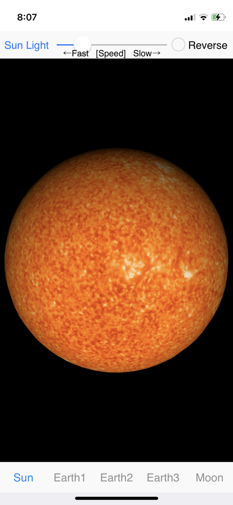 Earth Rotation - 3D model of the sun with rotation speed and direction controls in the Earth Rotation app