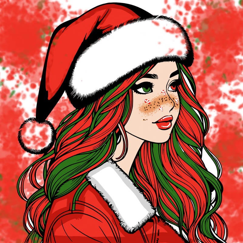 realistic girl in santa hat