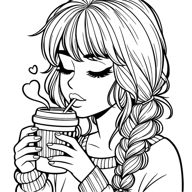 realistic girl drinking coffee