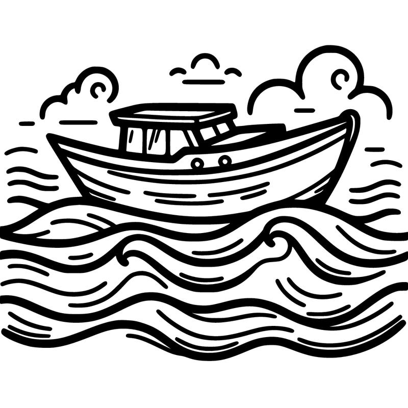 a boat with simple stylized waves below