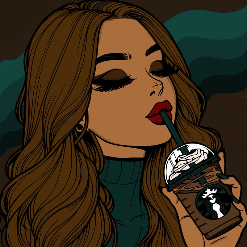 realistic girl drinking starbucks