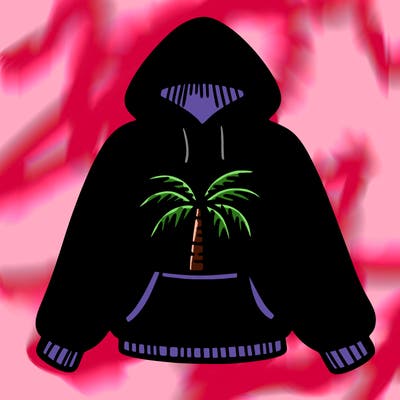 pink palm puff hoddie