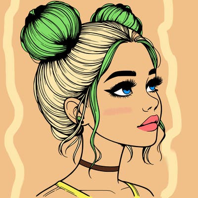 realistic girl with buns on the top of her head