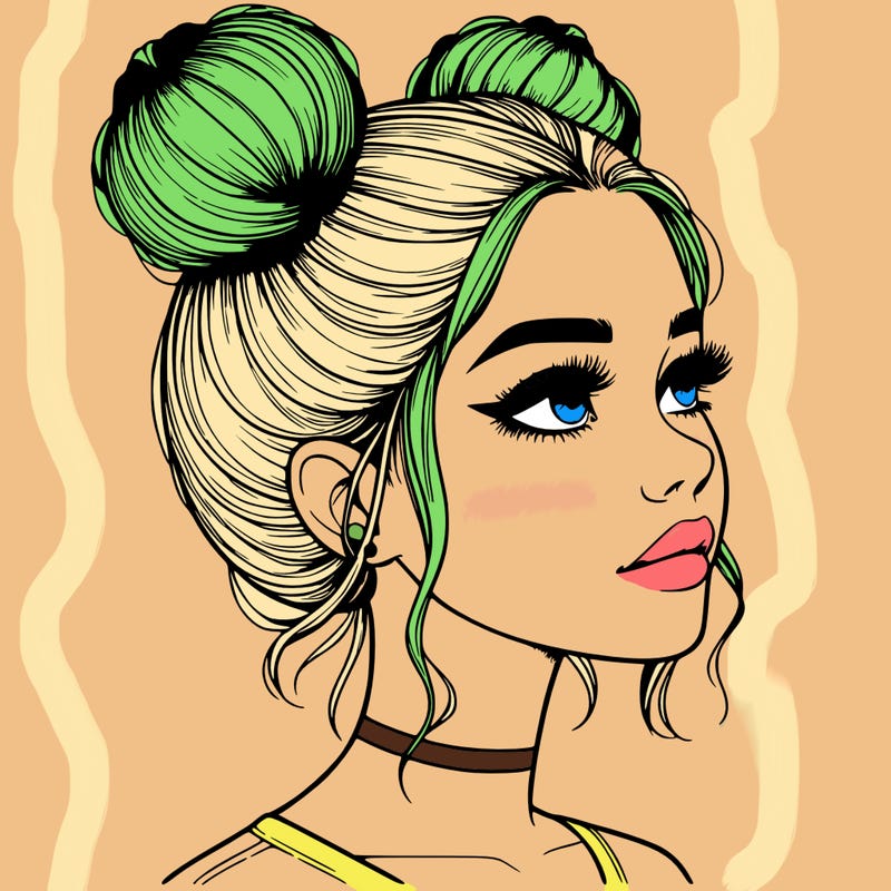 realistic girl with buns on the top of her head